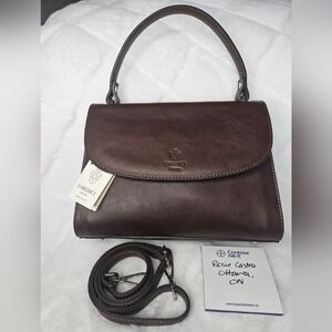 NWT Authentic I Medici Firenze Italian Leather Satchel Top Handle Bag Brown